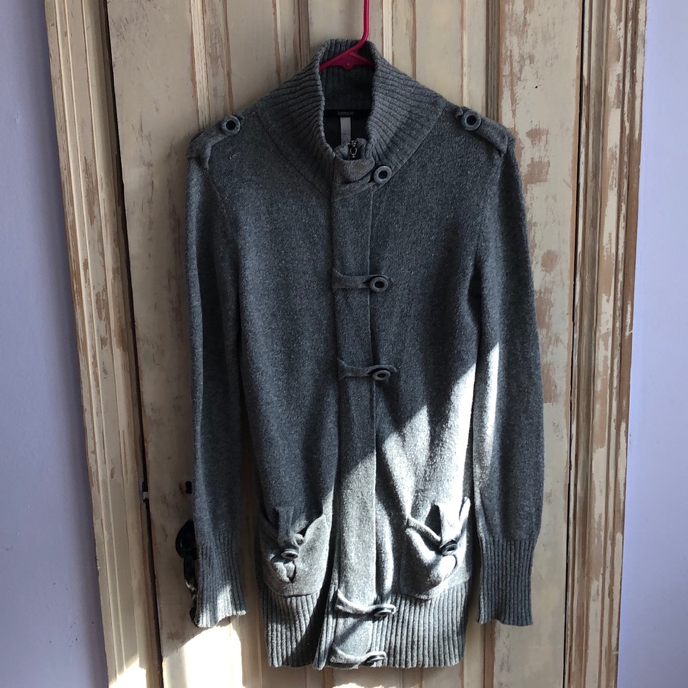 Kensie gray angora blend long zip-up cardigan sz M